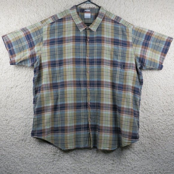 Columbia* Men's Short Sleeve Button Down Curved Hem Plaid Pocket Shirt~ Size 4X - Picture 1 of 11